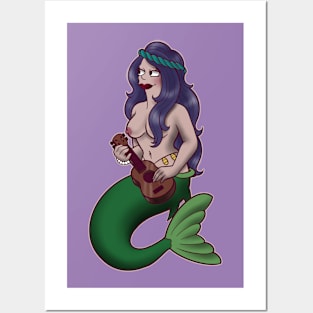 Ukulele playing mermaid Posters and Art